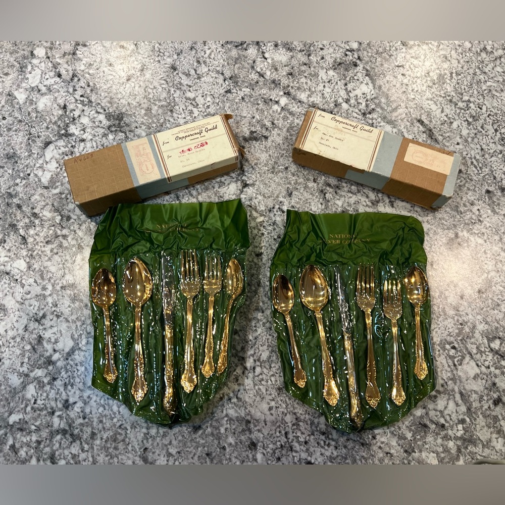 Vintage Coppercraft Guild National Silver Company Silverware Set x2 Gold Plated